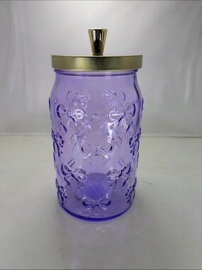 2/$25 - Viral Iridescent Purple Glass Jar Brass Lid  Decorative Storage Canister
